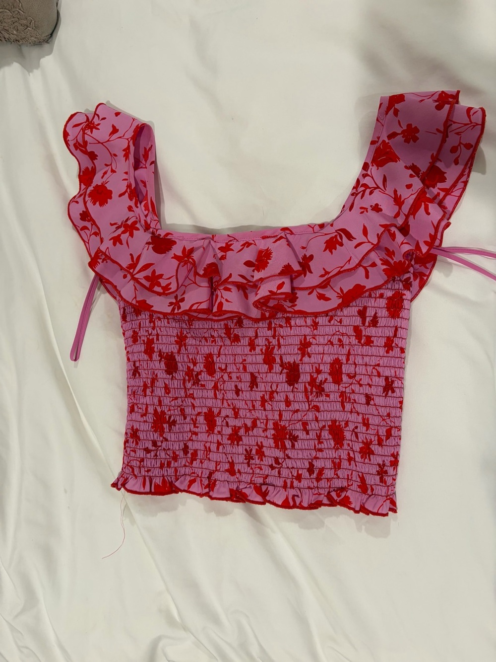 Likely Pink Crop Top with Red Floral Print